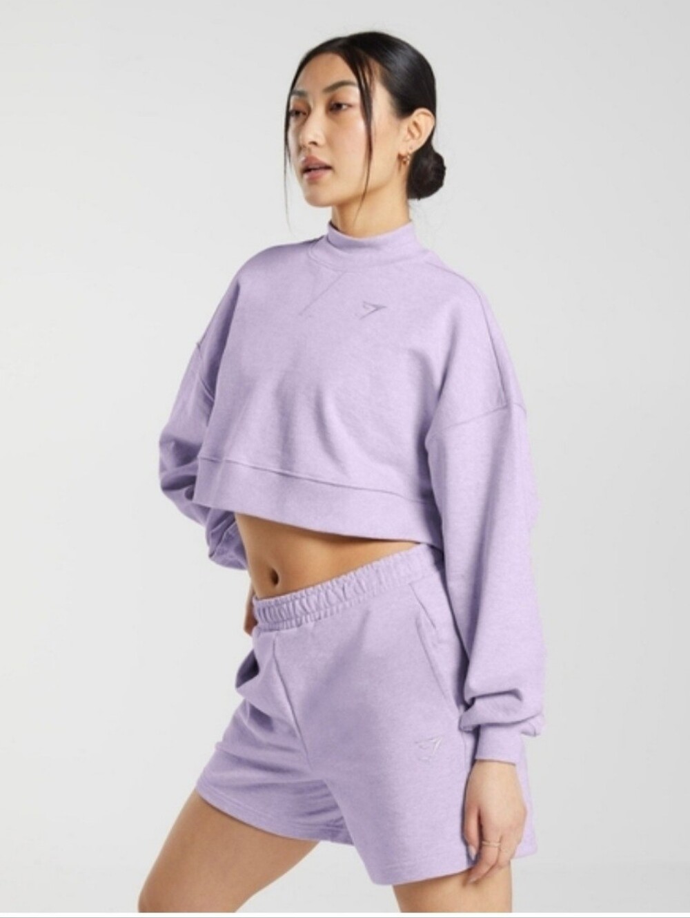 Gymshark Rest Day cropped Pullover Sweatshirt Aura Lilac Marl EUC Gym Lounge S